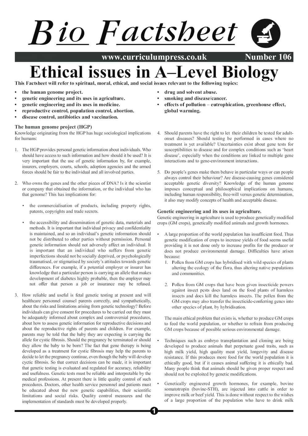 Ethical Issues in A-Level Biology - Curriculum Press