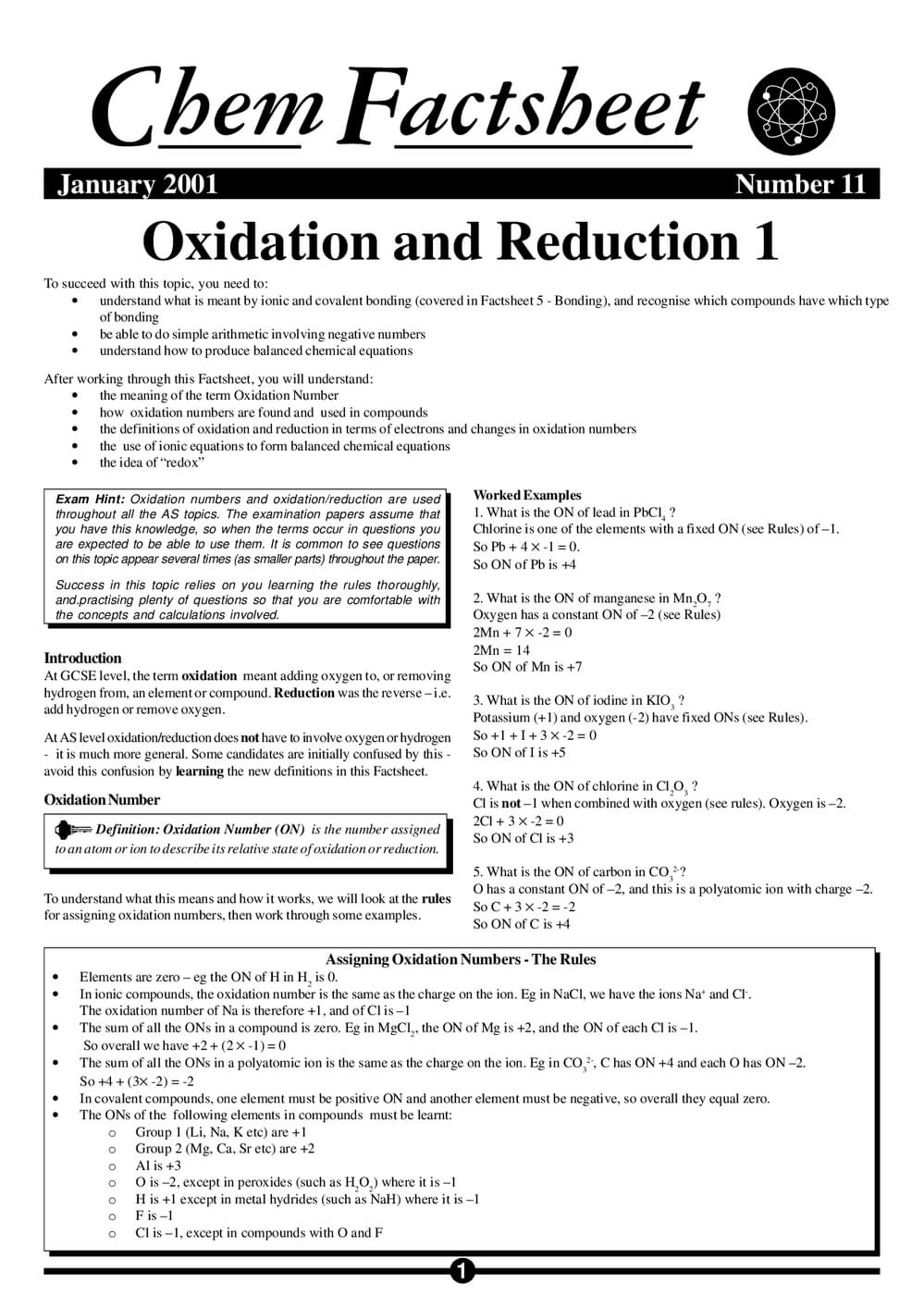 Oxidation And Reduction Notes.pdf Oxidation and Reduction 1 - Curriculum Press
