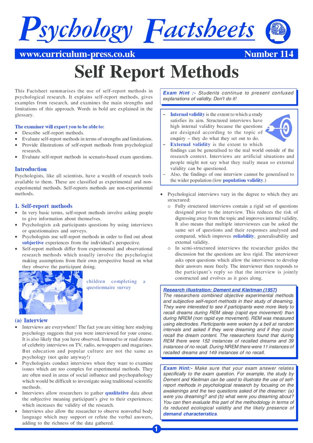 Self Report Method Curriculum Press - Self Report Methods
