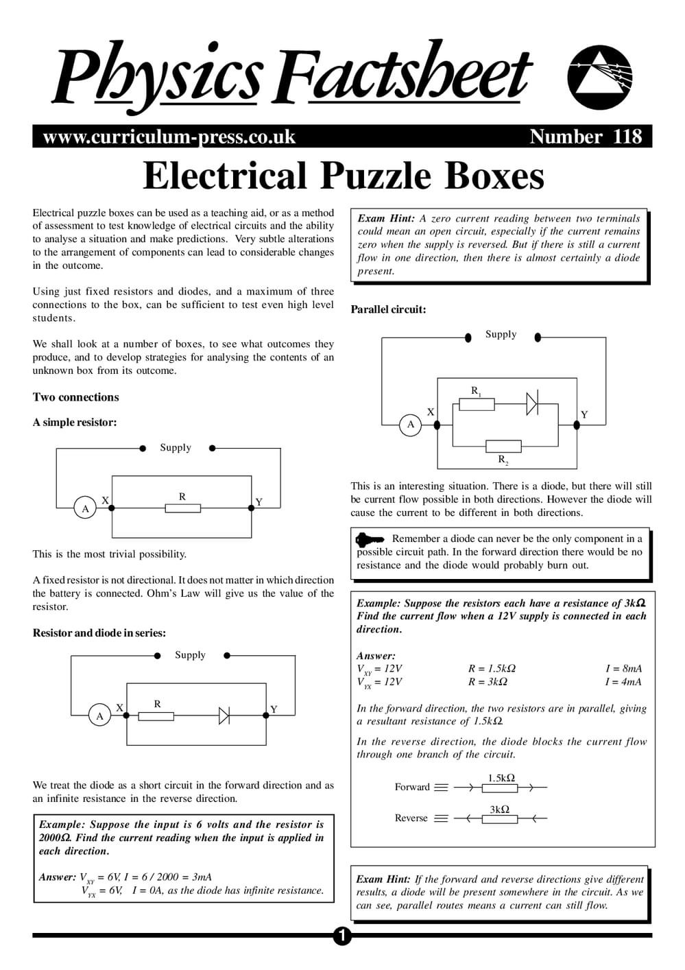 Physics Factsheet: 118. Electric Puzzle Boxes - Curriculum Press