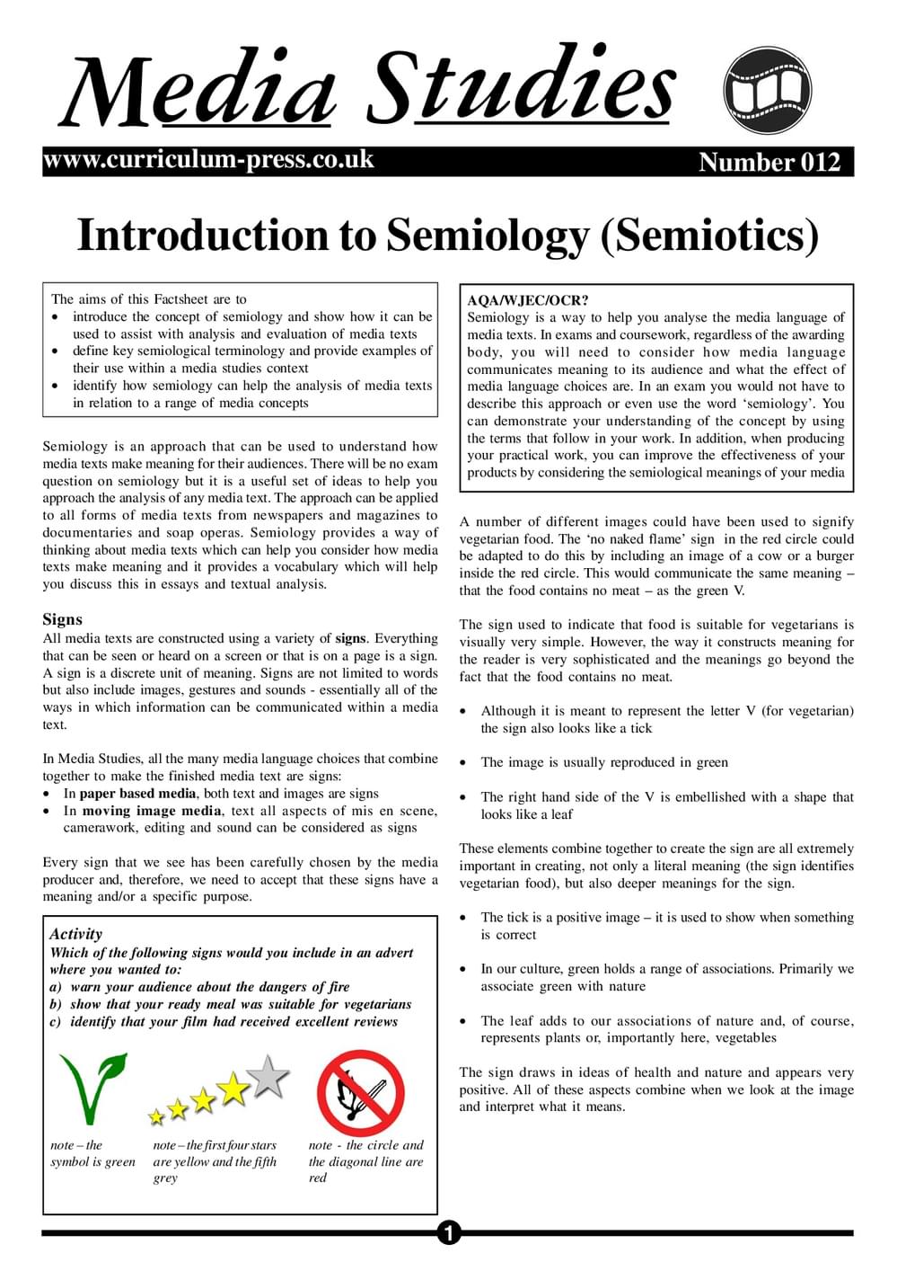 Semiology Example Curriculum Press - Introduction to Semiology (Semiotics)