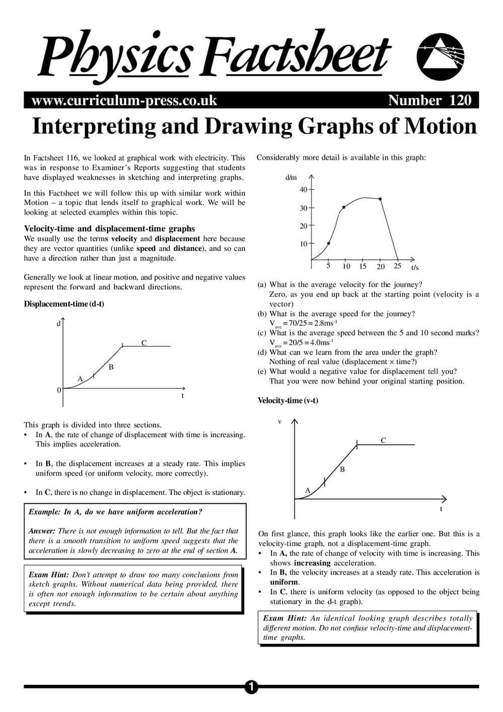 Interpreting and Drawing Graphs of Motion - Curriculum Press