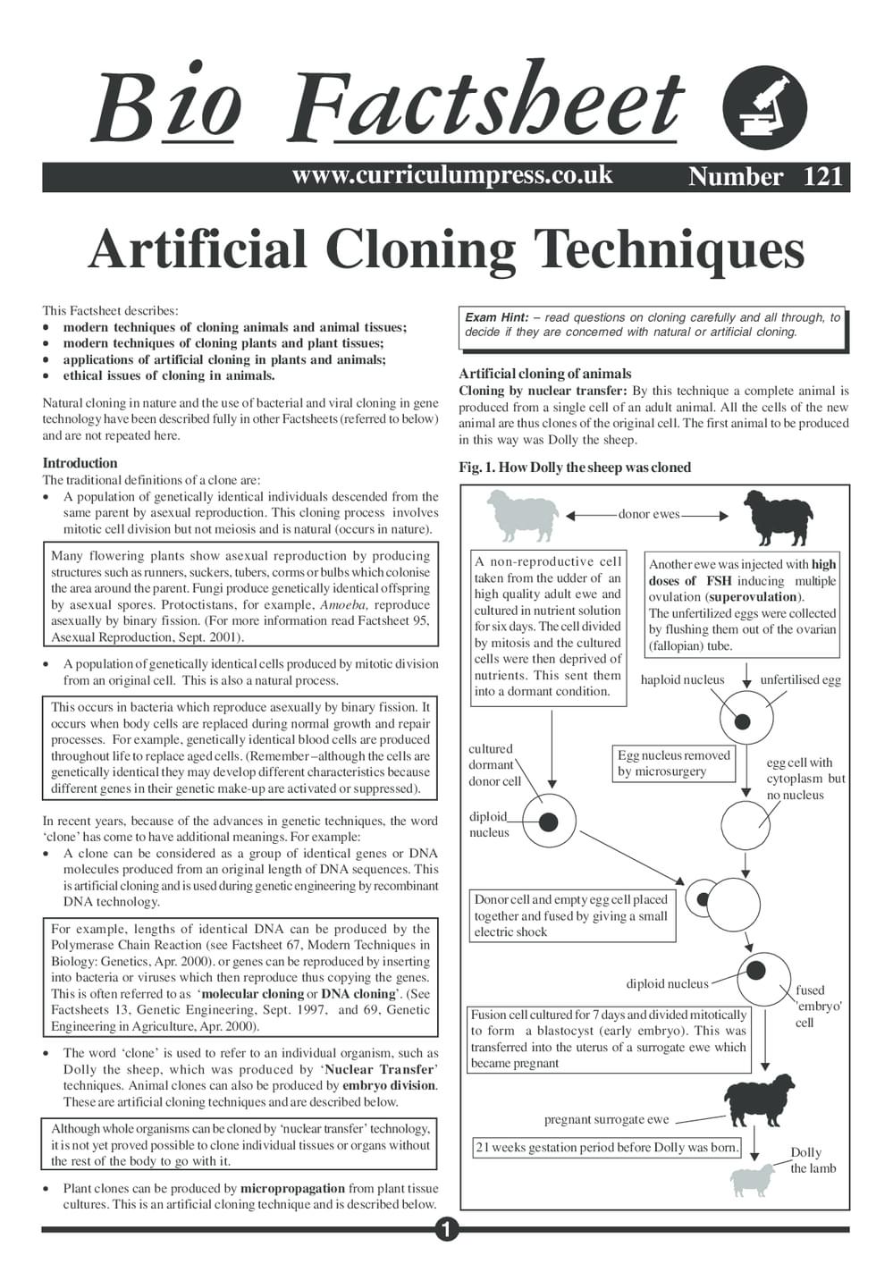 Artificial Cloning Techniques - Curriculum Press Artificial Cloning Techniques - Curriculum Press