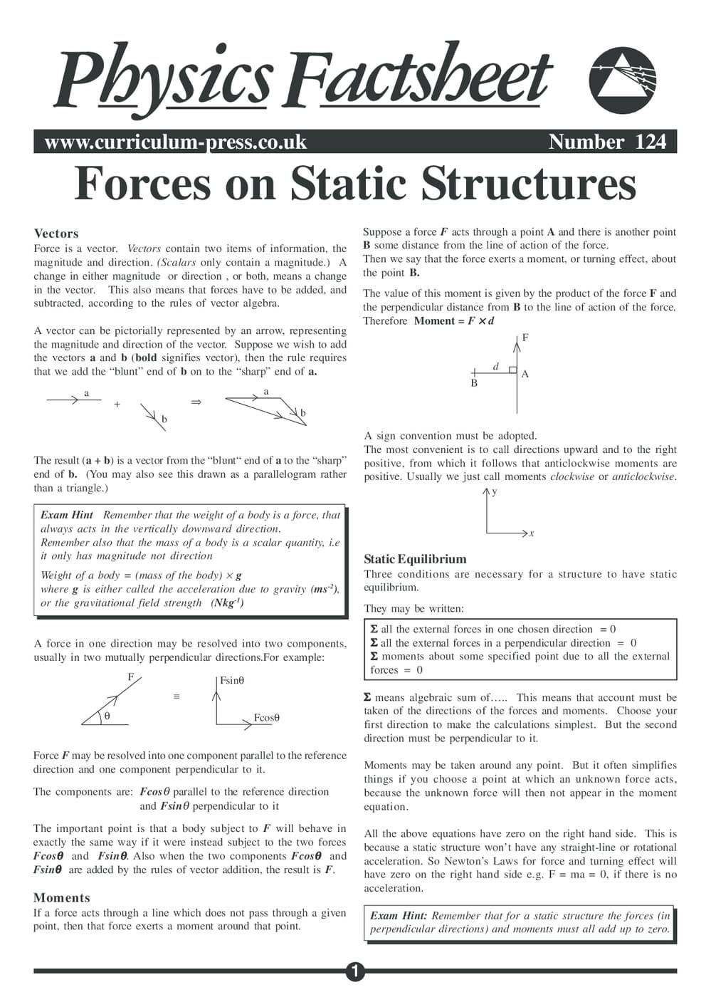 Static Structural Practice Examples Forces on Static Structures - Curriculum Press