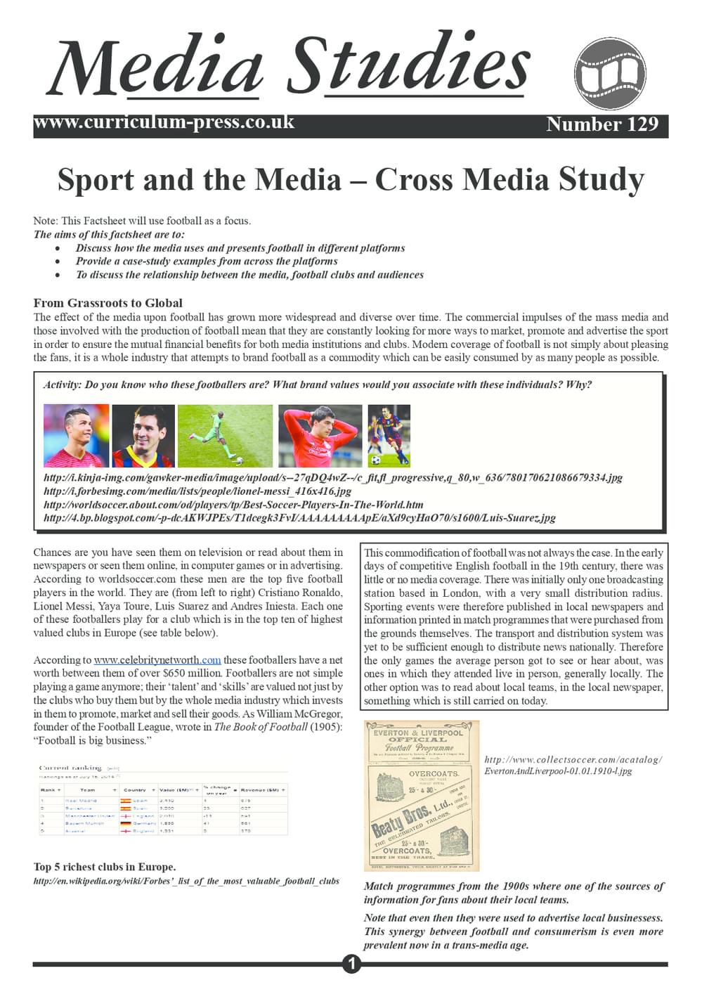 Curriculum Press Sport and the Media Cross Media Study