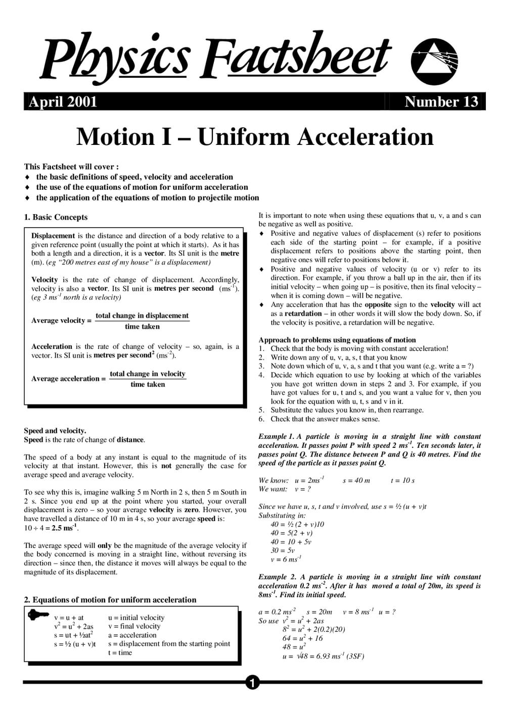 13 Uniform Acceleration