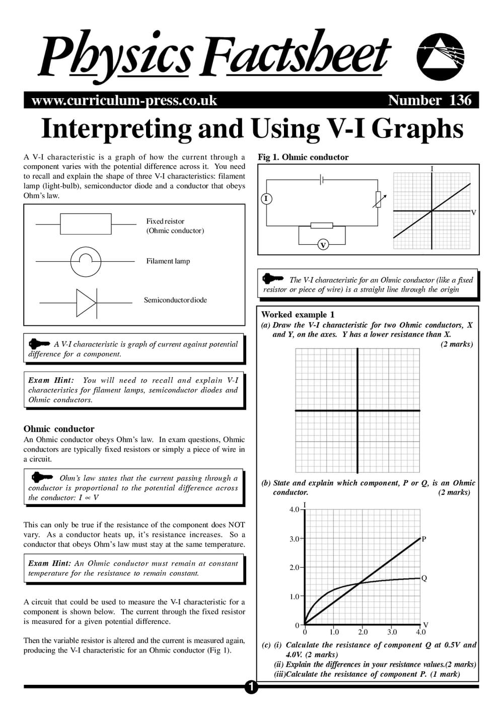 Interpreting and Using V-I Graphs - Curriculum Press