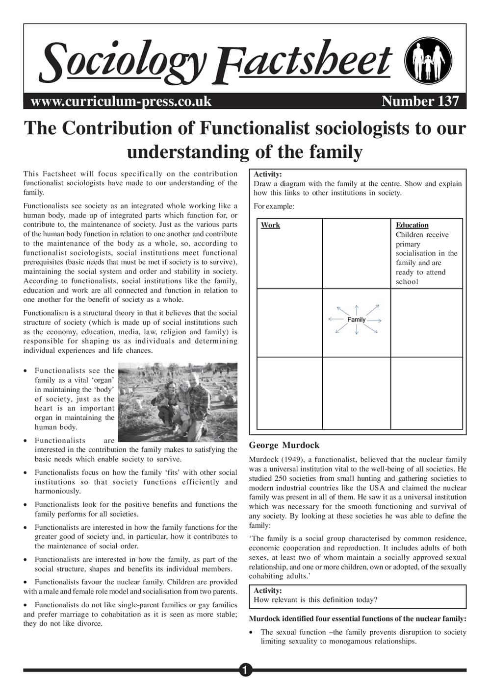 137 The Contribution Of Functionalist Sociologists To Our Understanding Of The Family