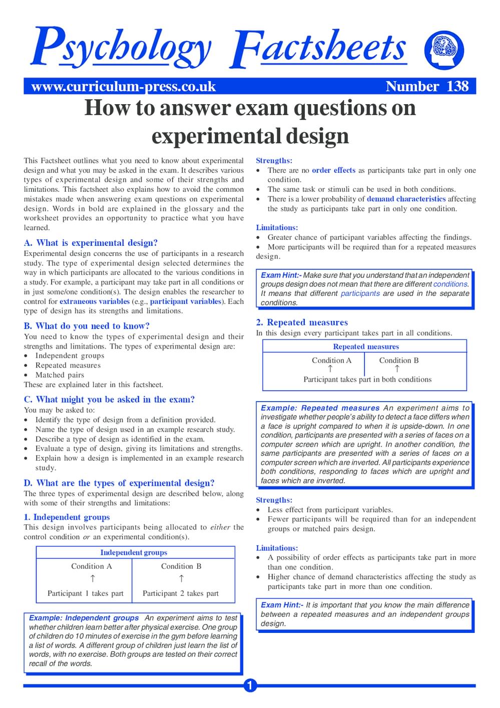 Curriculum Press - How to Answer Exam Questions on Experimental Design