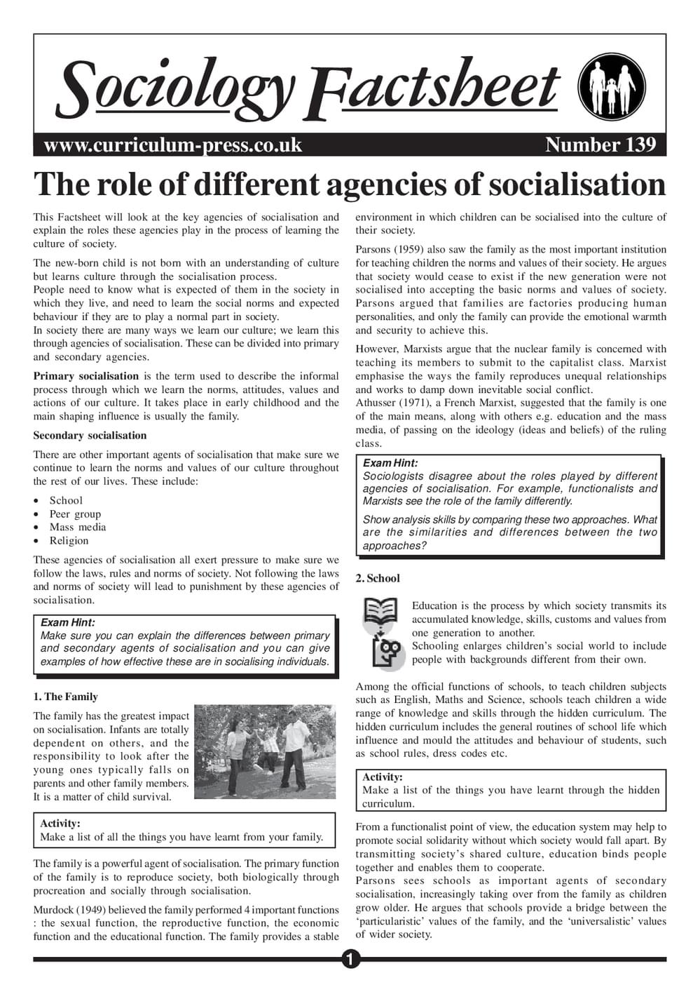 139 The Role Of Different Agencies Of Socialisation
