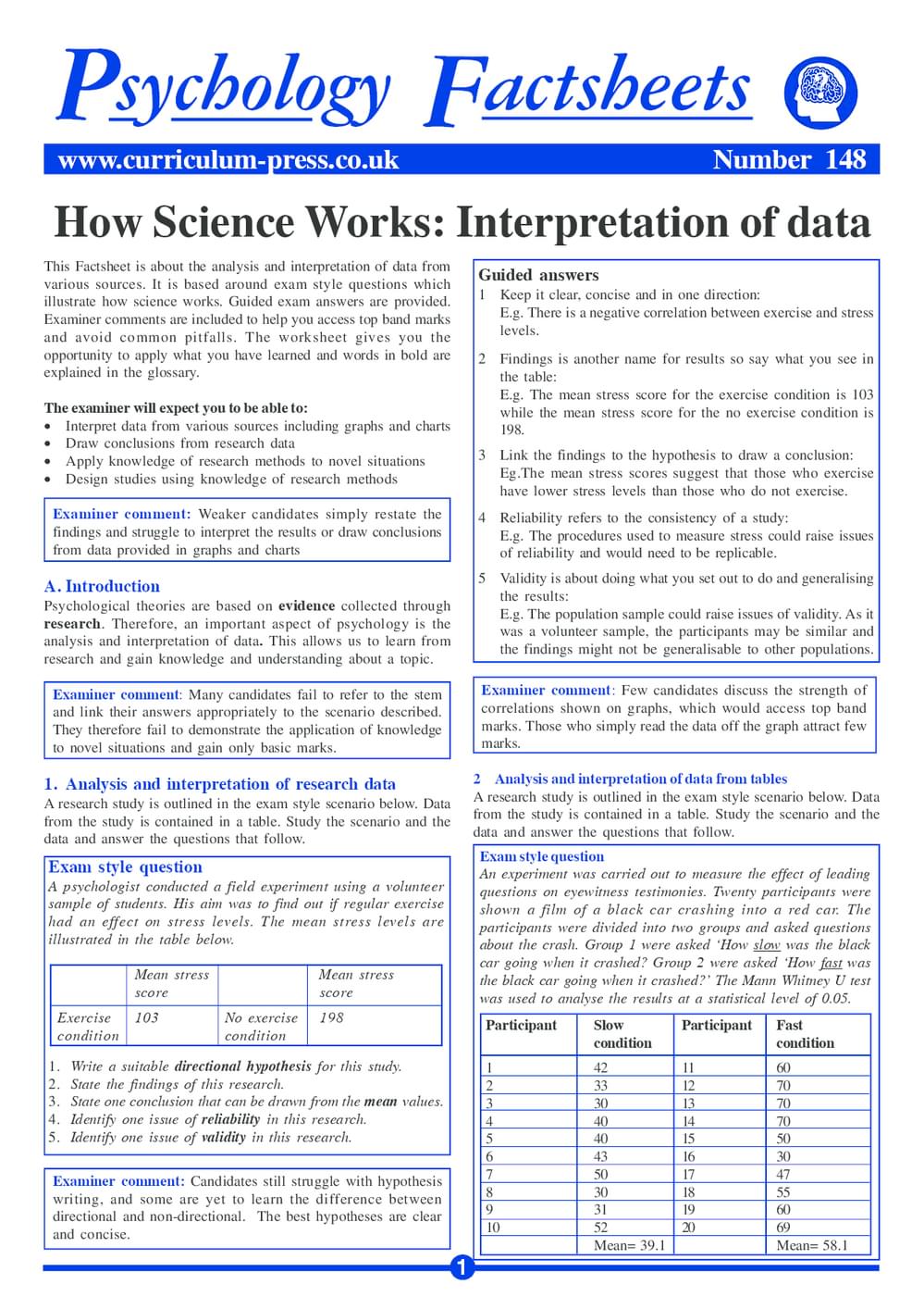 Curriculum Press - How Science Works: Interpretation of Data