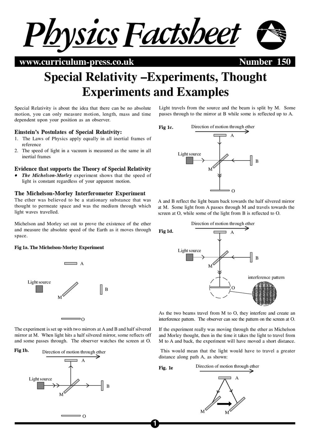 Special Relativity - Experiments and Examples - Curriculum Press