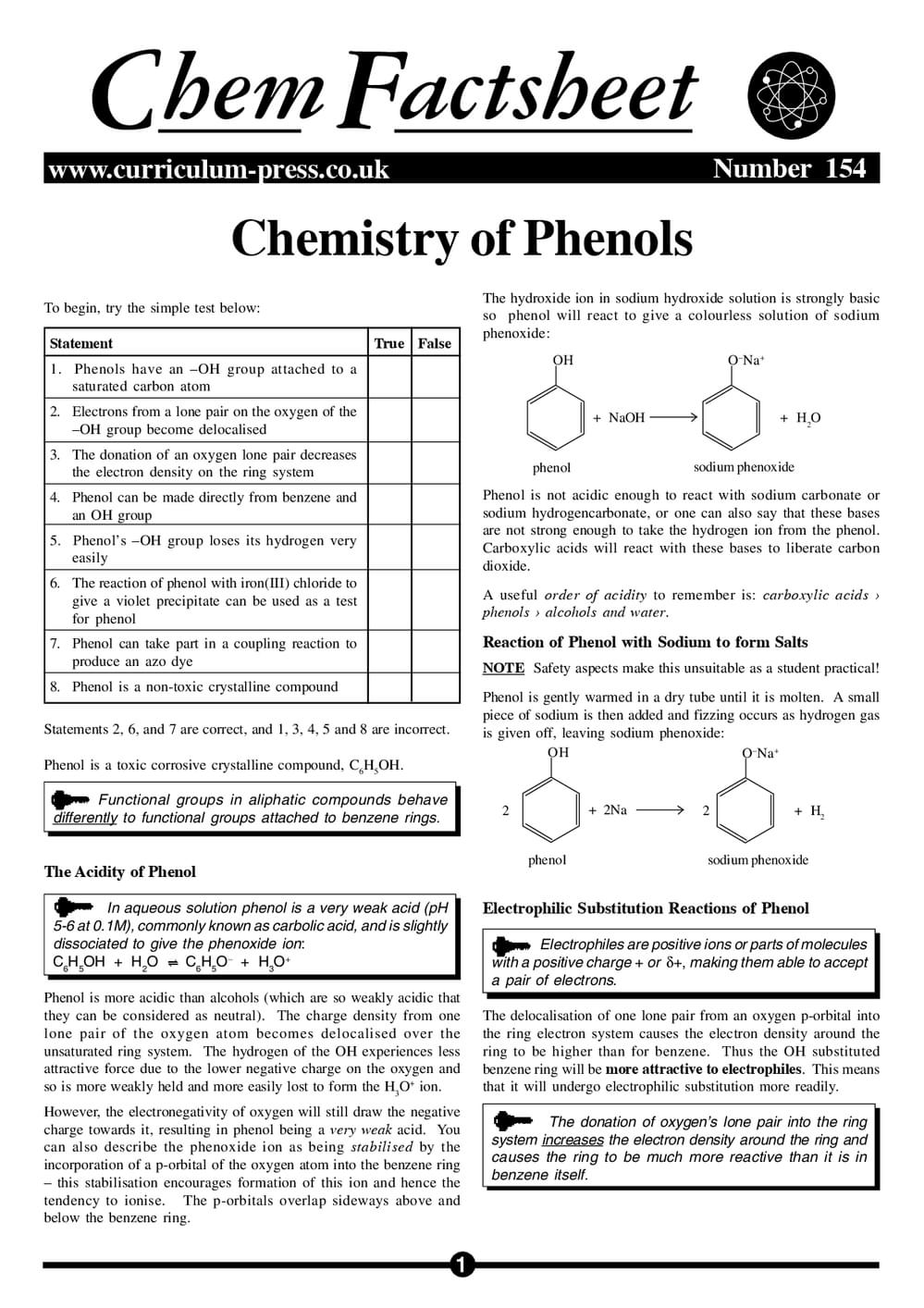 154 Chem Of Phenols
