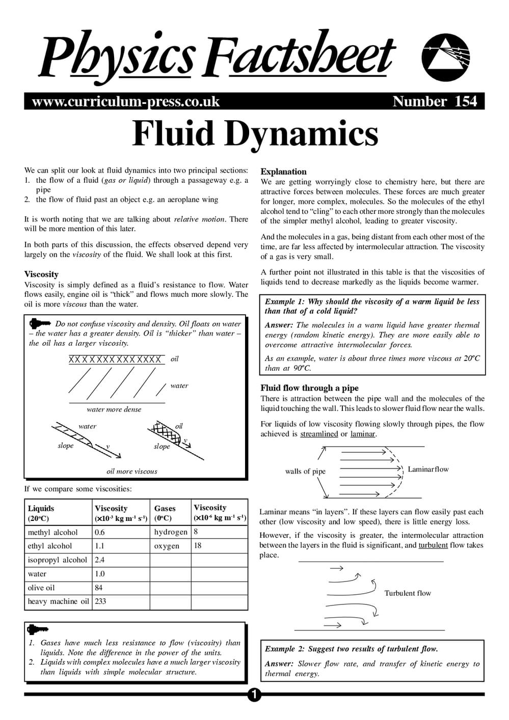 Fluid Statics Worksheet.pdf Fluid Dynamics - Curriculum Press