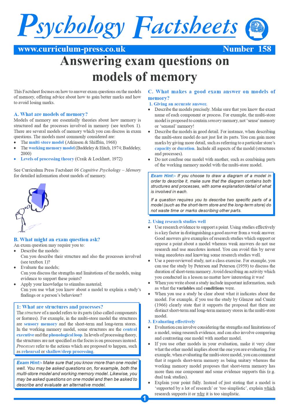 Curriculum Press - Answering Exam Questions on Models of Memory