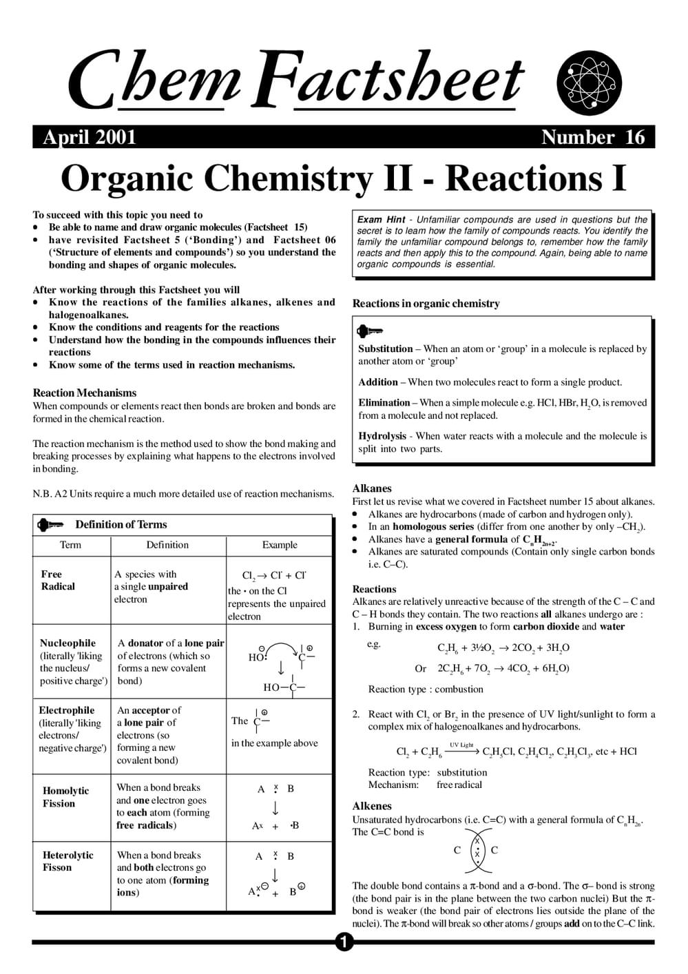 16 Organic Chem Reactions I