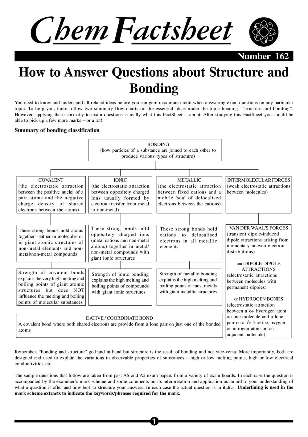 How to Answer Questions About Structure and Bonding - Curriculum Press