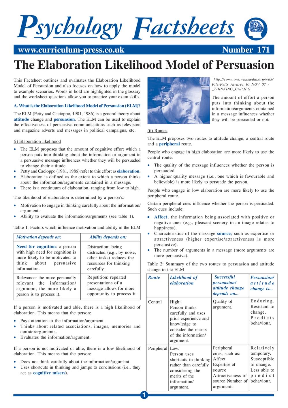171 The Elaboration Likelihood Model Of Persuasion