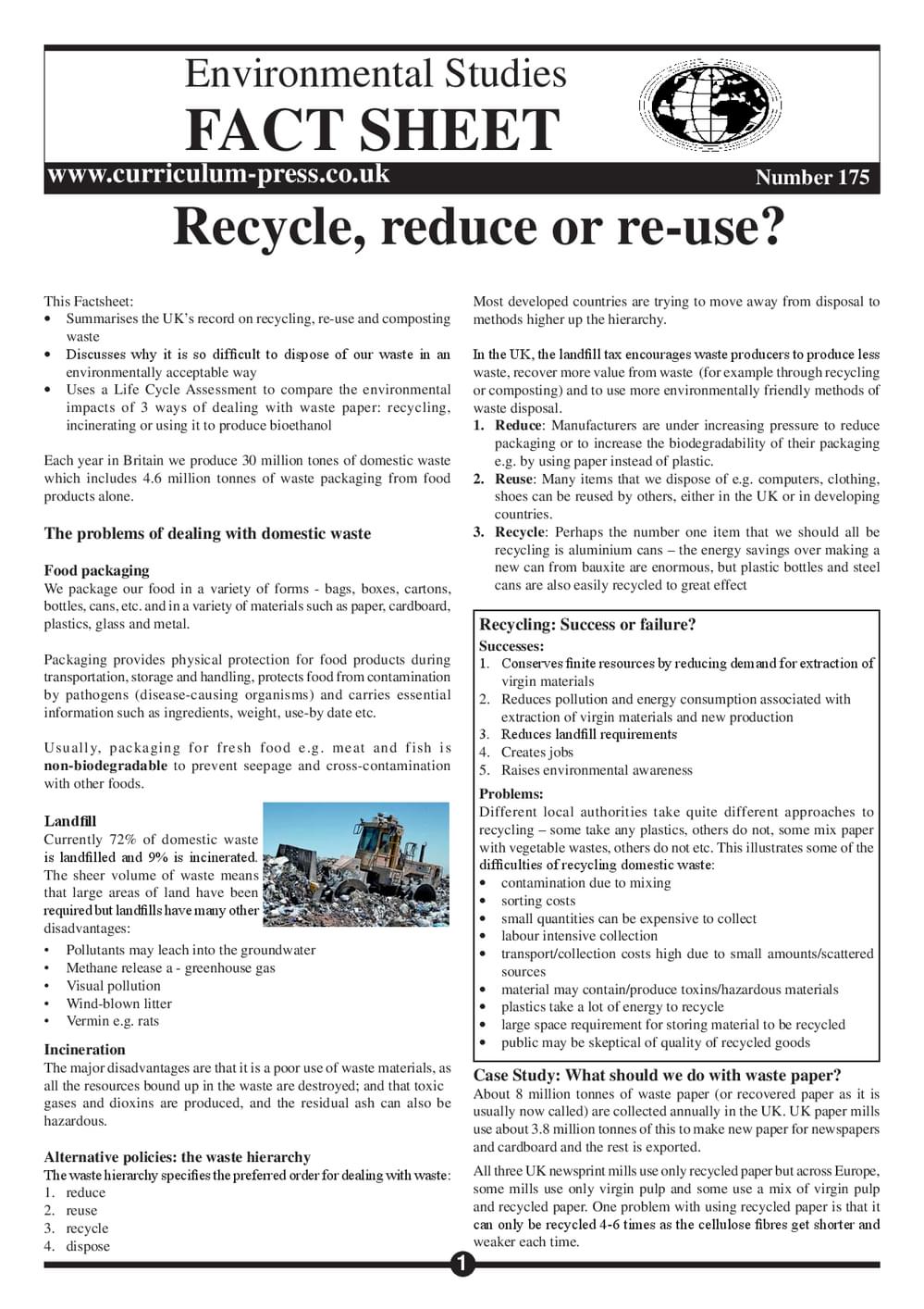 175 Recycle, Reduce Or Re Use