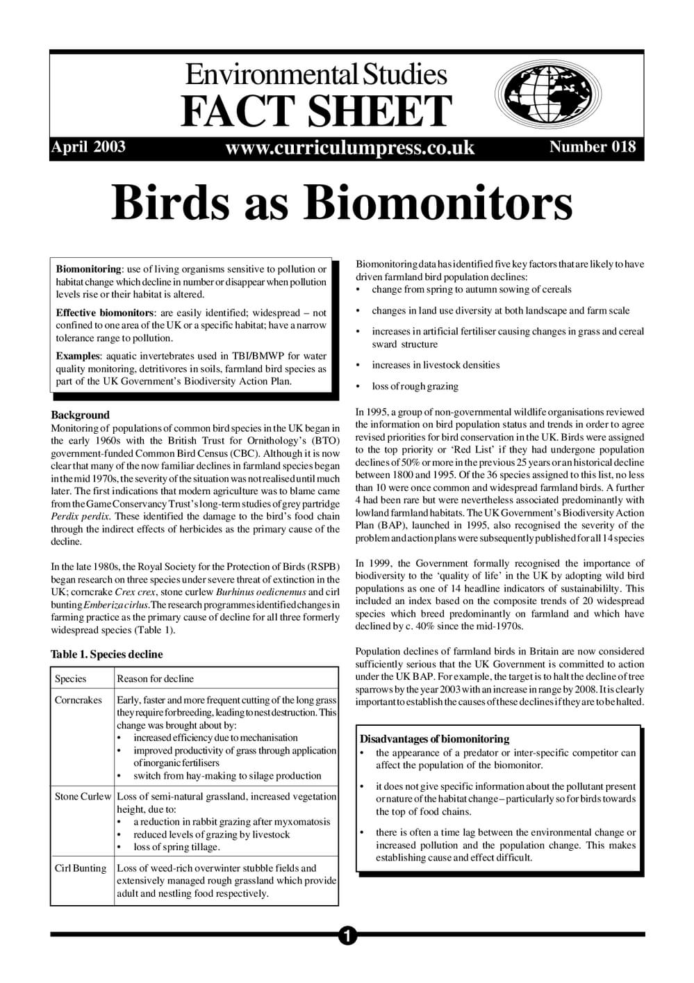 18 Birds As Biomonitors
