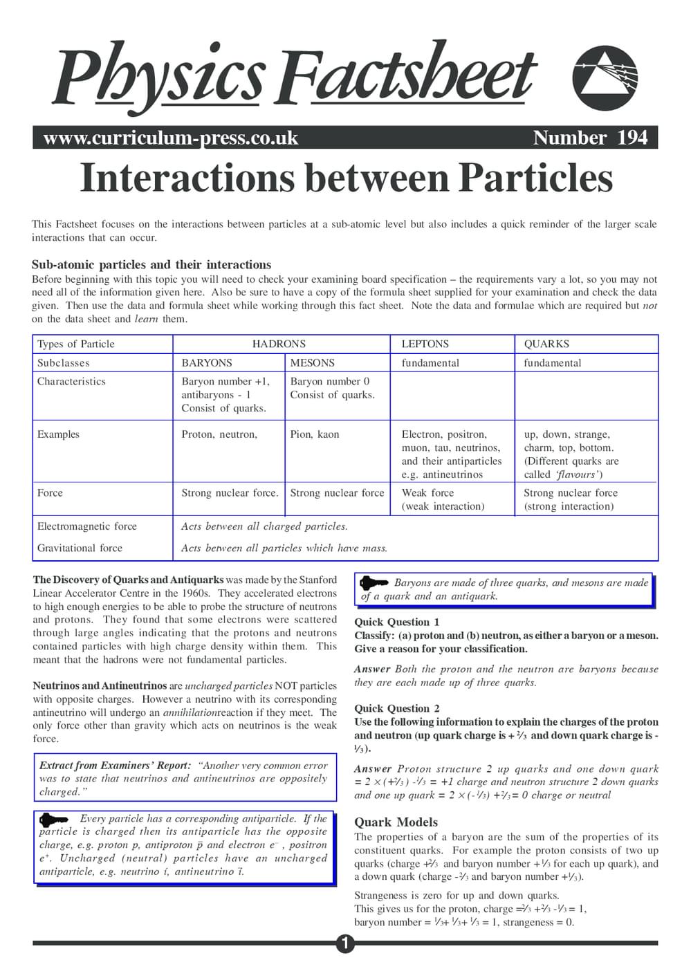 interactions Between Particles - Curriculum Press