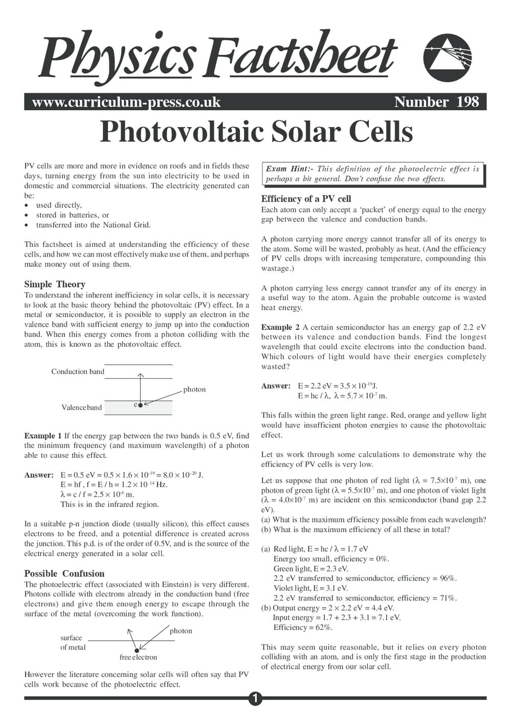 Photovoltaic Solar Cells - Curriculum Press