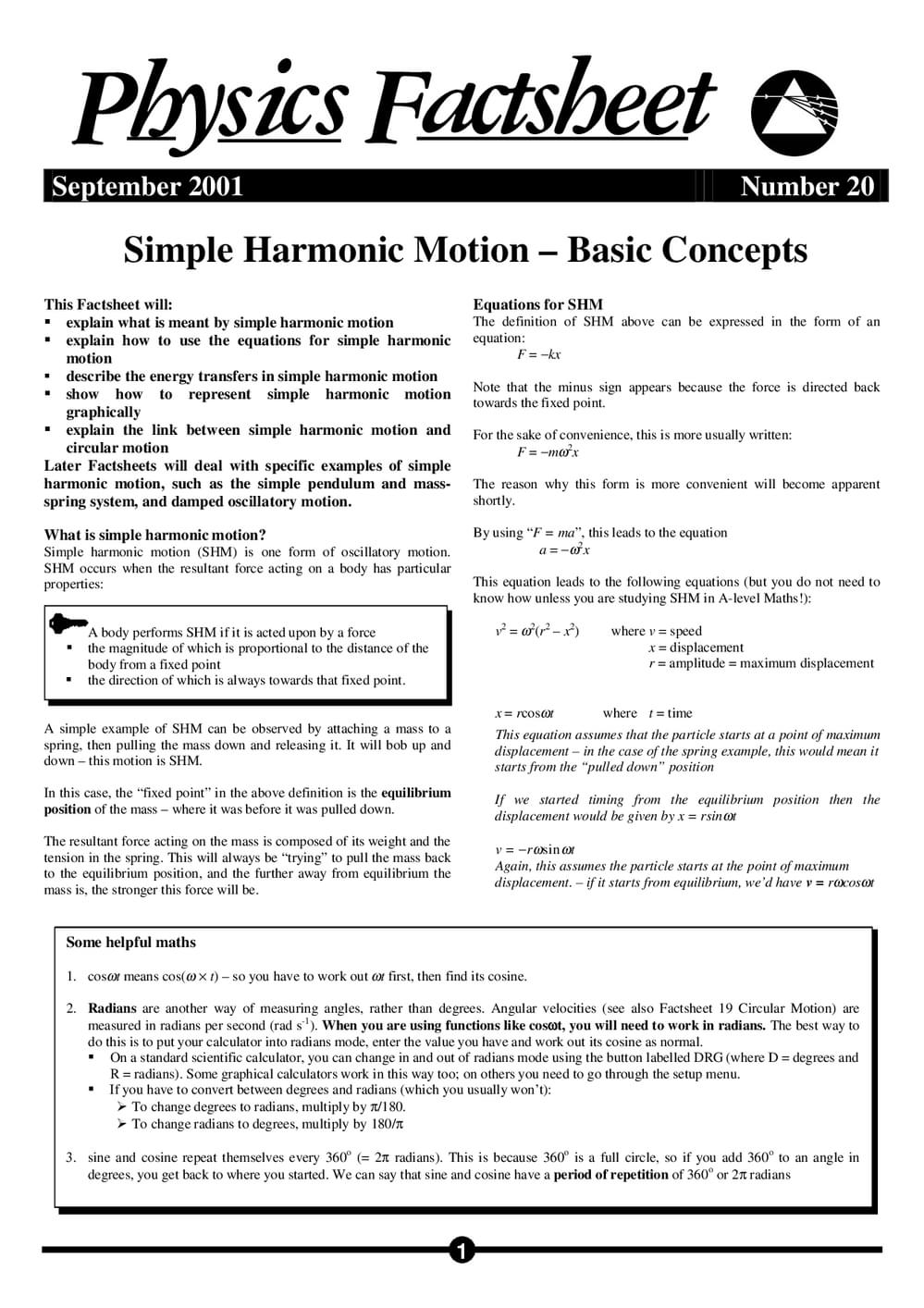 20 Simple Harmonic Motion
