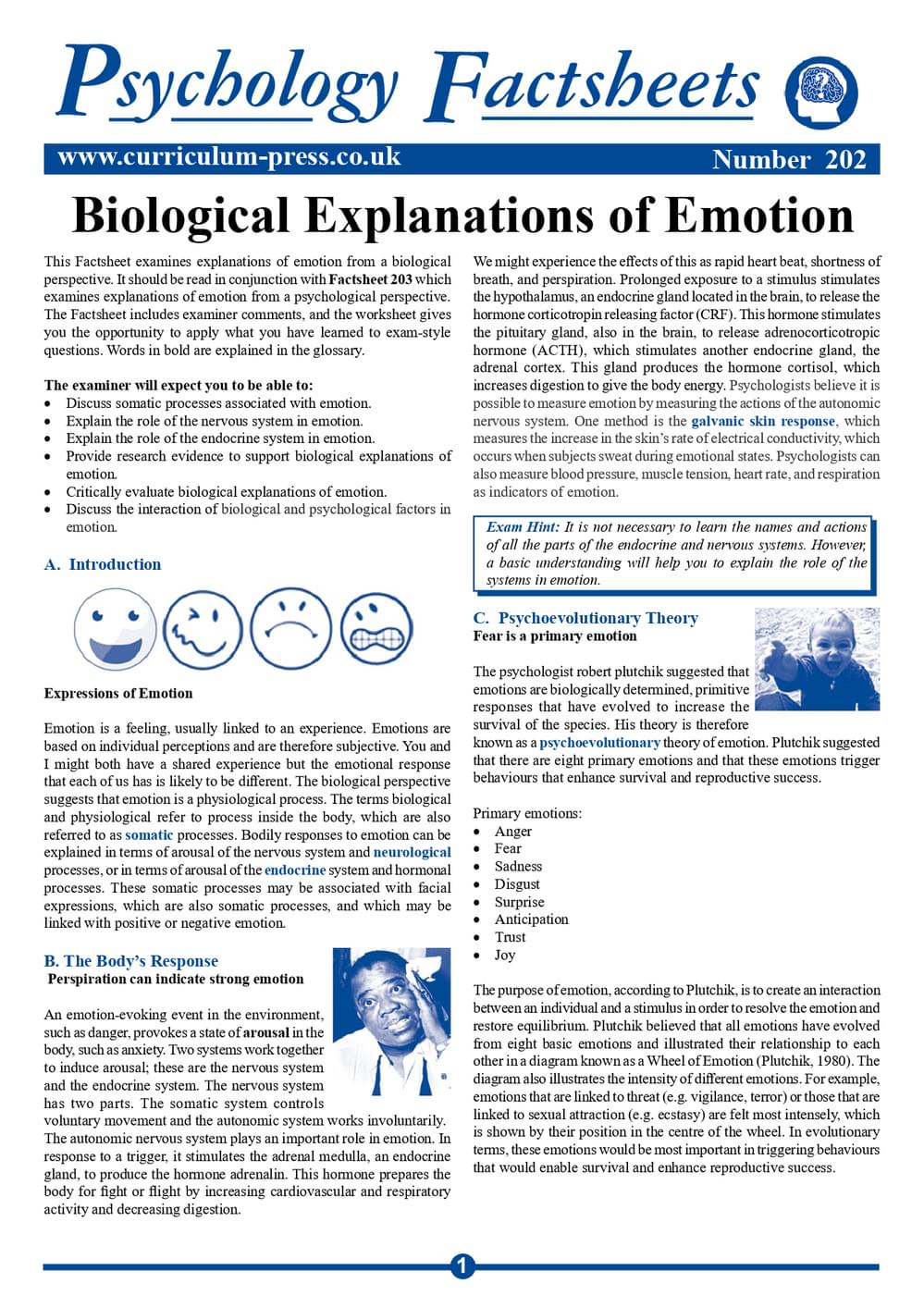 202 Biological Explanations Of Emotion
