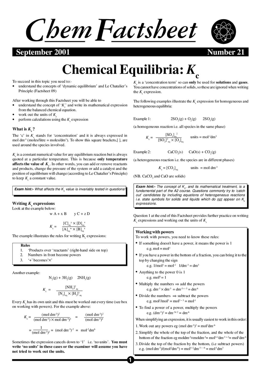 21 Chemical Equilibria Kc