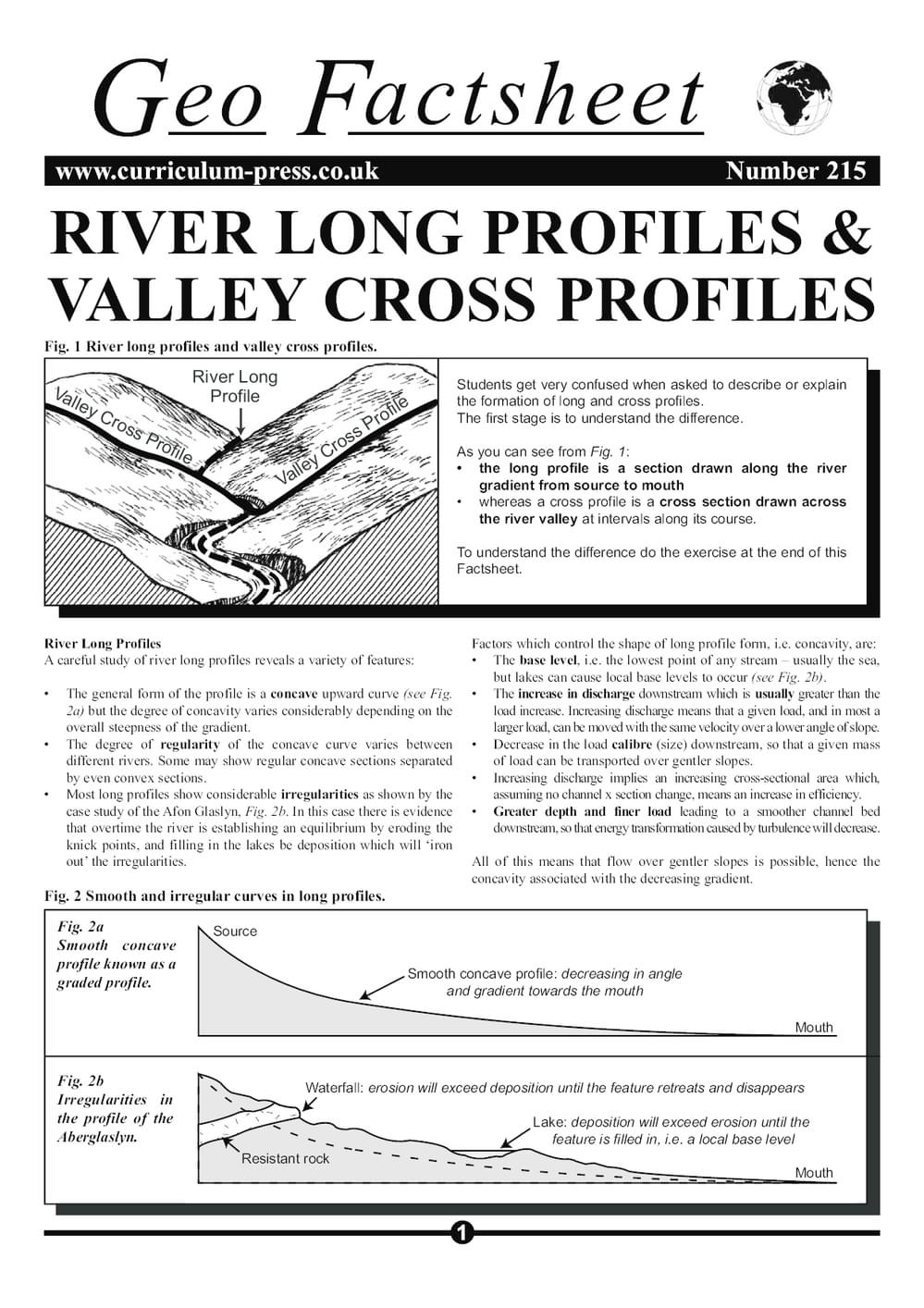 Cross Profile Example River Long Profiles and Valley Cross Profiles - Curriculum Press