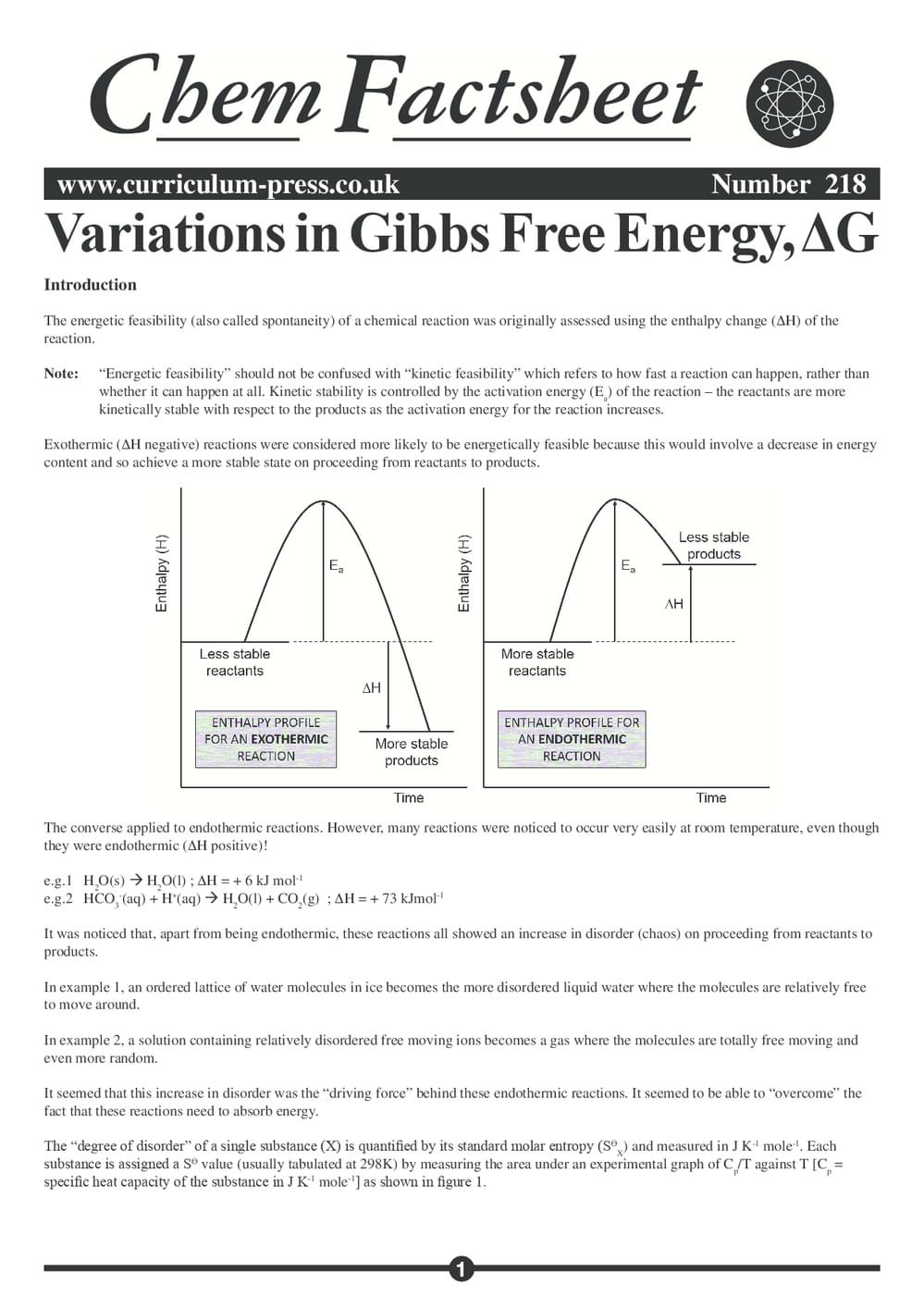 218 Variations In Gibbs Free Energy