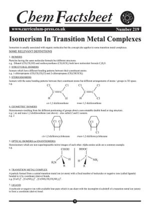 219 Isomerism In Transition Metal Complexes