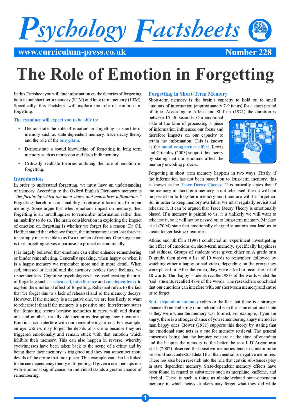 228 The Role Of Emotion In Forgetting