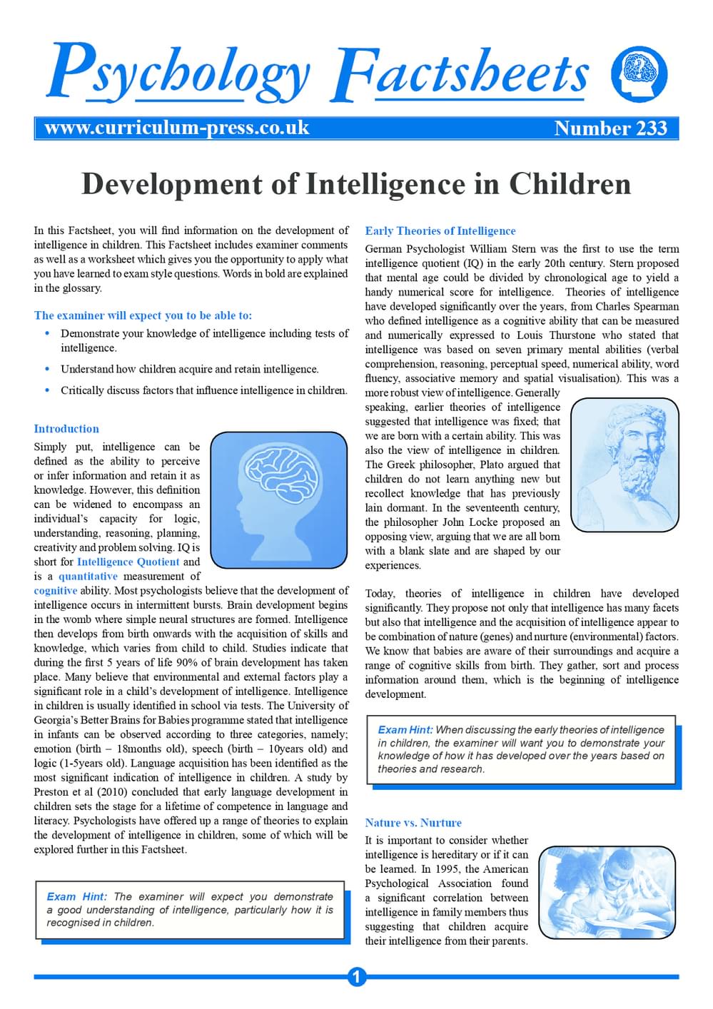Development of Intelligence in Children - Curriculum Press