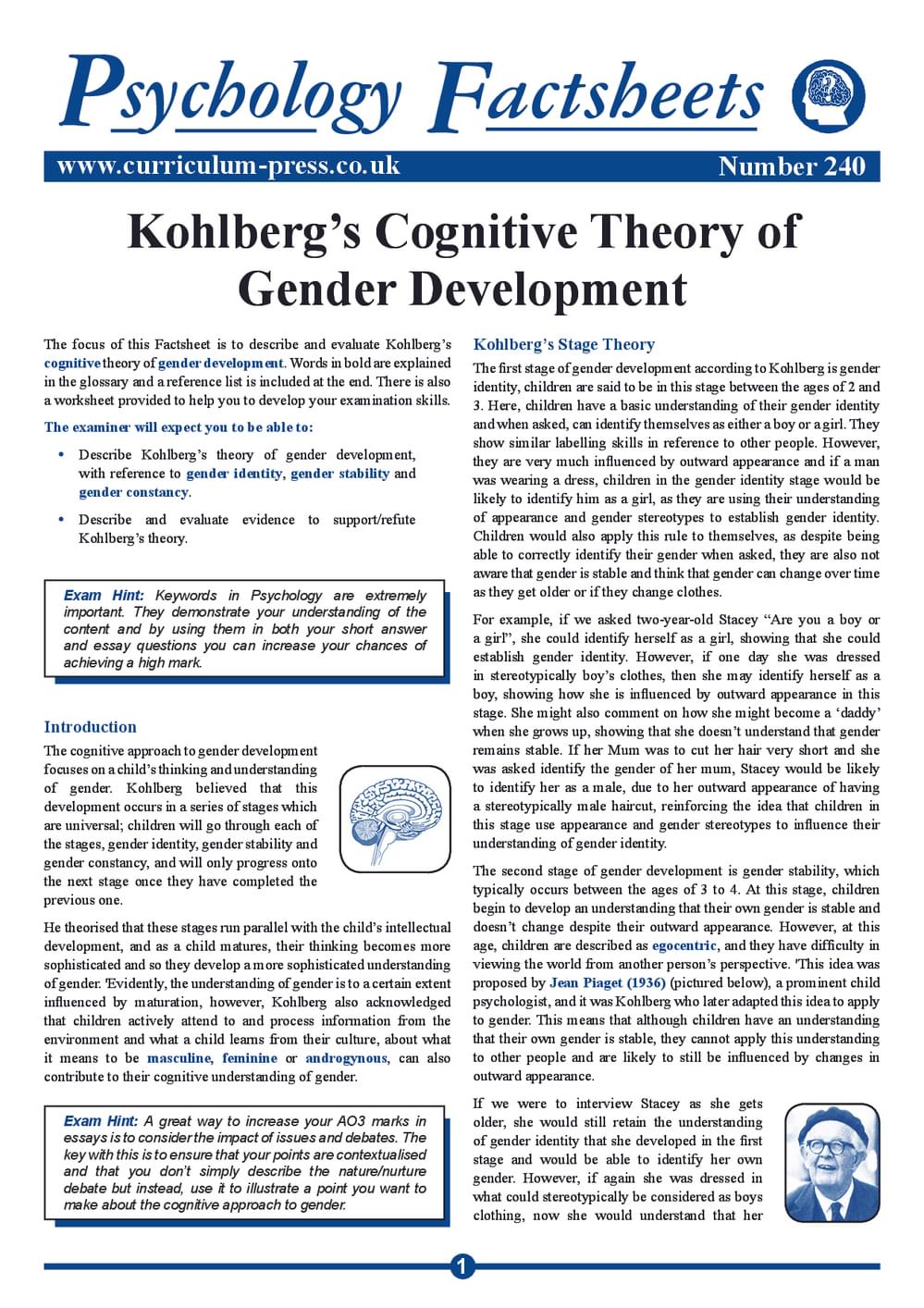 Kohlberg’s Cognitive Theory of Gender Development Curriculum Press