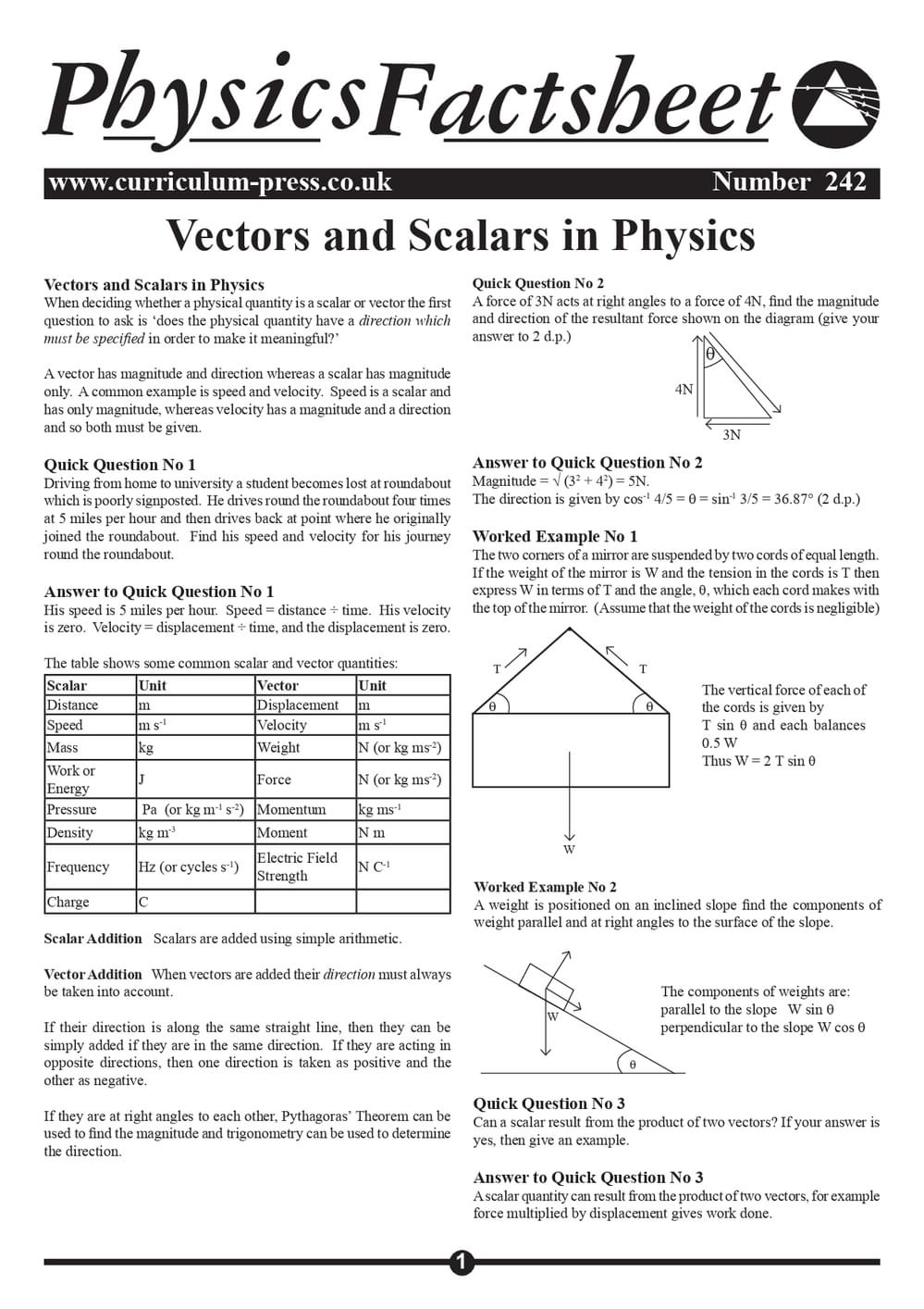 Scalar And Vector Notes.pdf Vectors and Scalars in Physics - Curriculum Press
