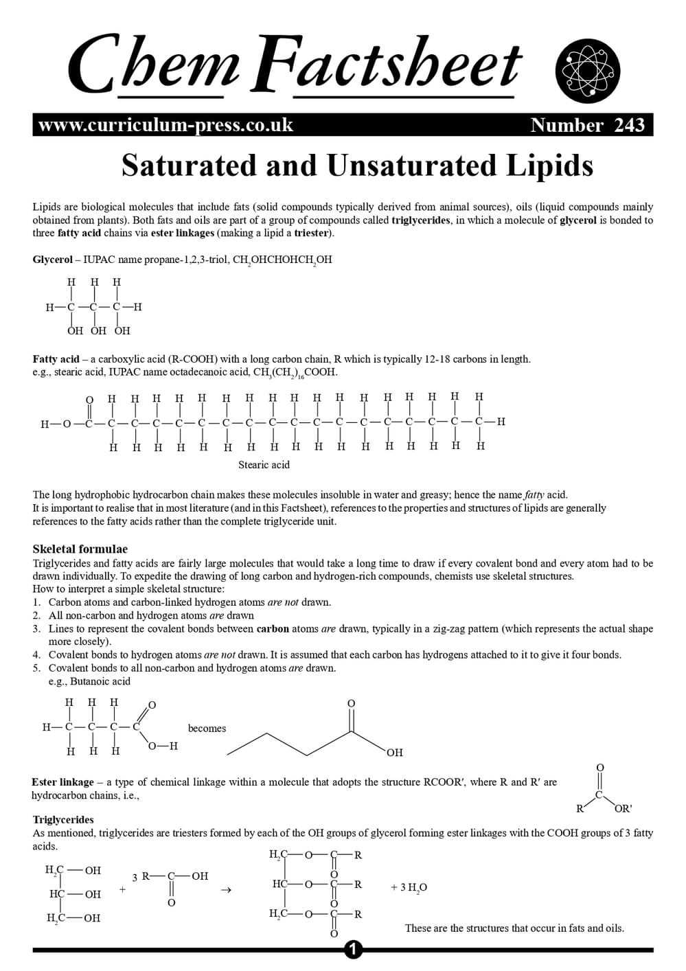 243 Saturated And Unsaturated Lipids