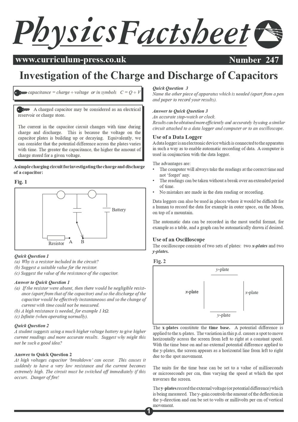 247 Charge And Discharge Of Capacitors