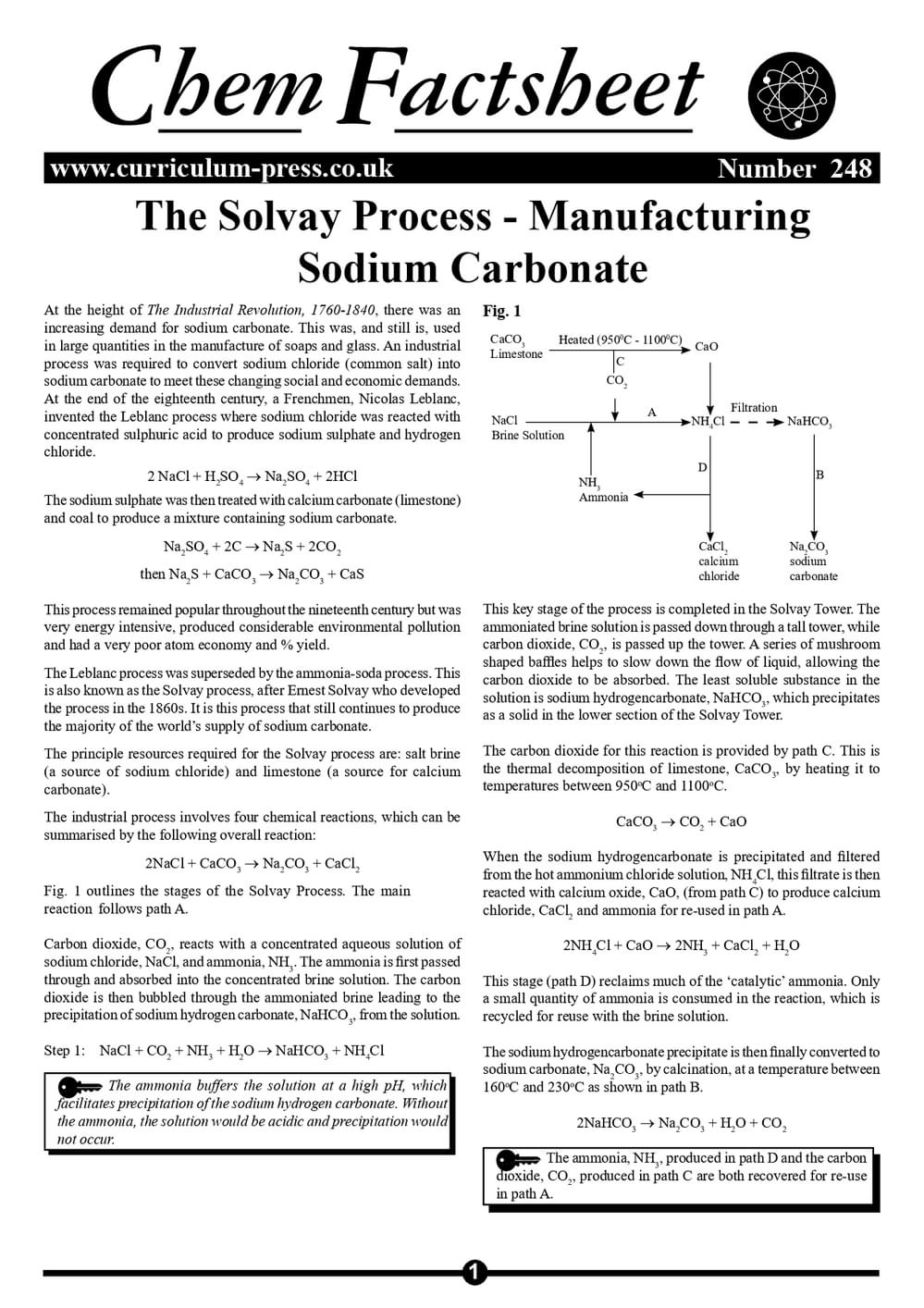 Solvy Process The Solvay Process - Manufacturing Sodium Carbonate - Curriculum Press