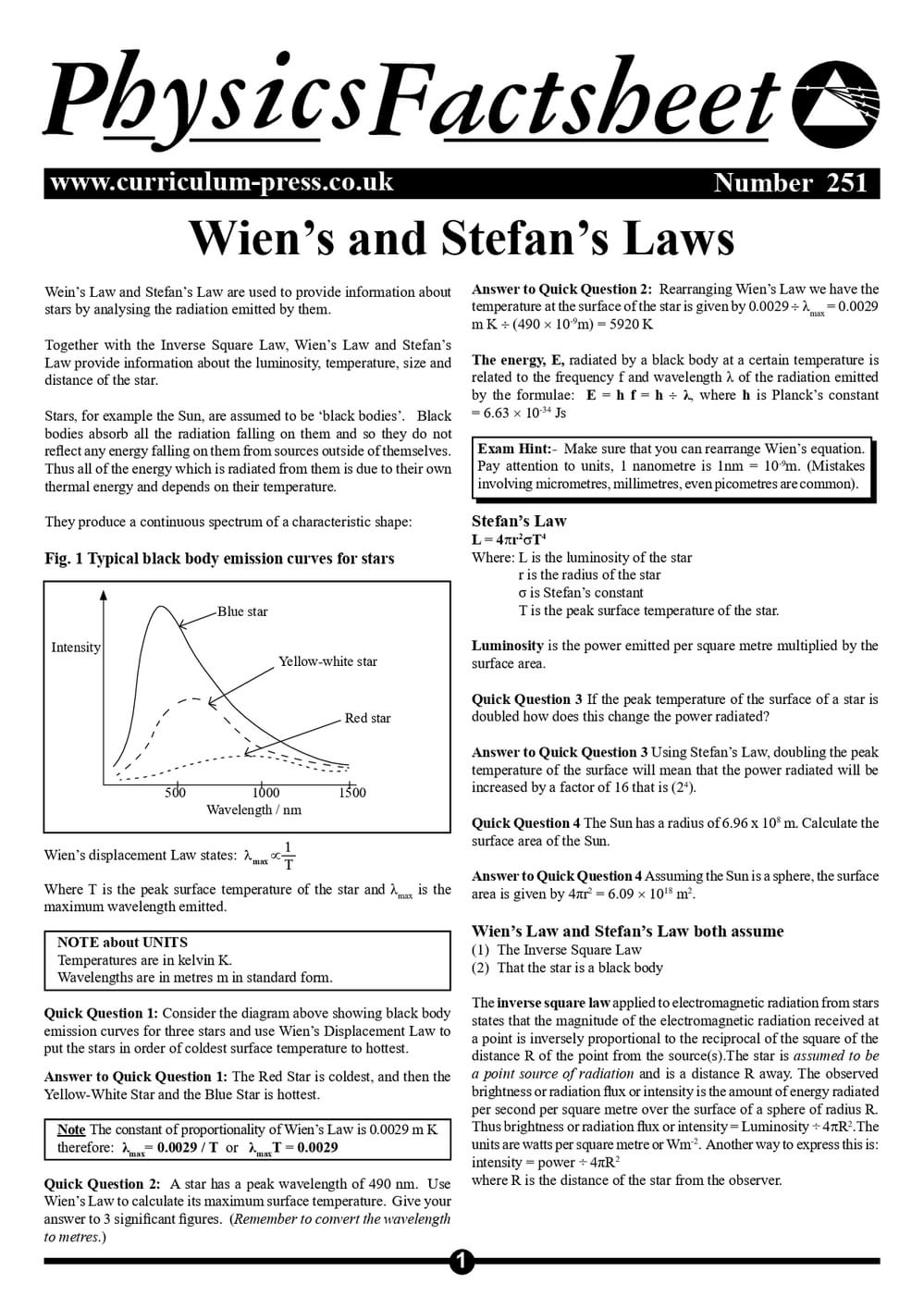 251 Wien’S And Stefan’S Laws