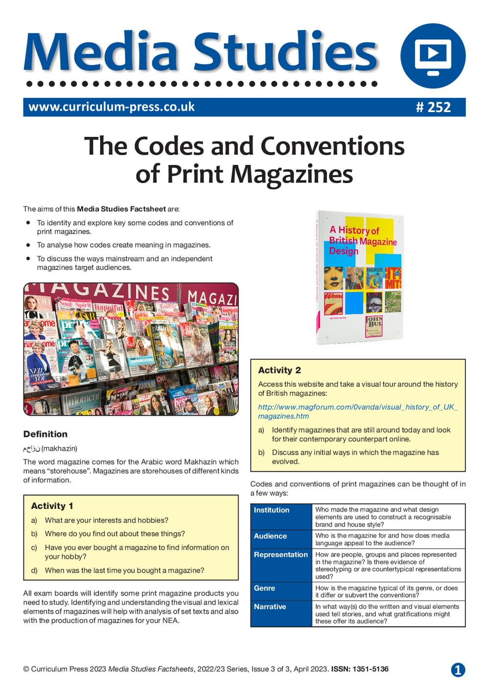 The Codes and Conventions of Print Magazines - Curriculum Press