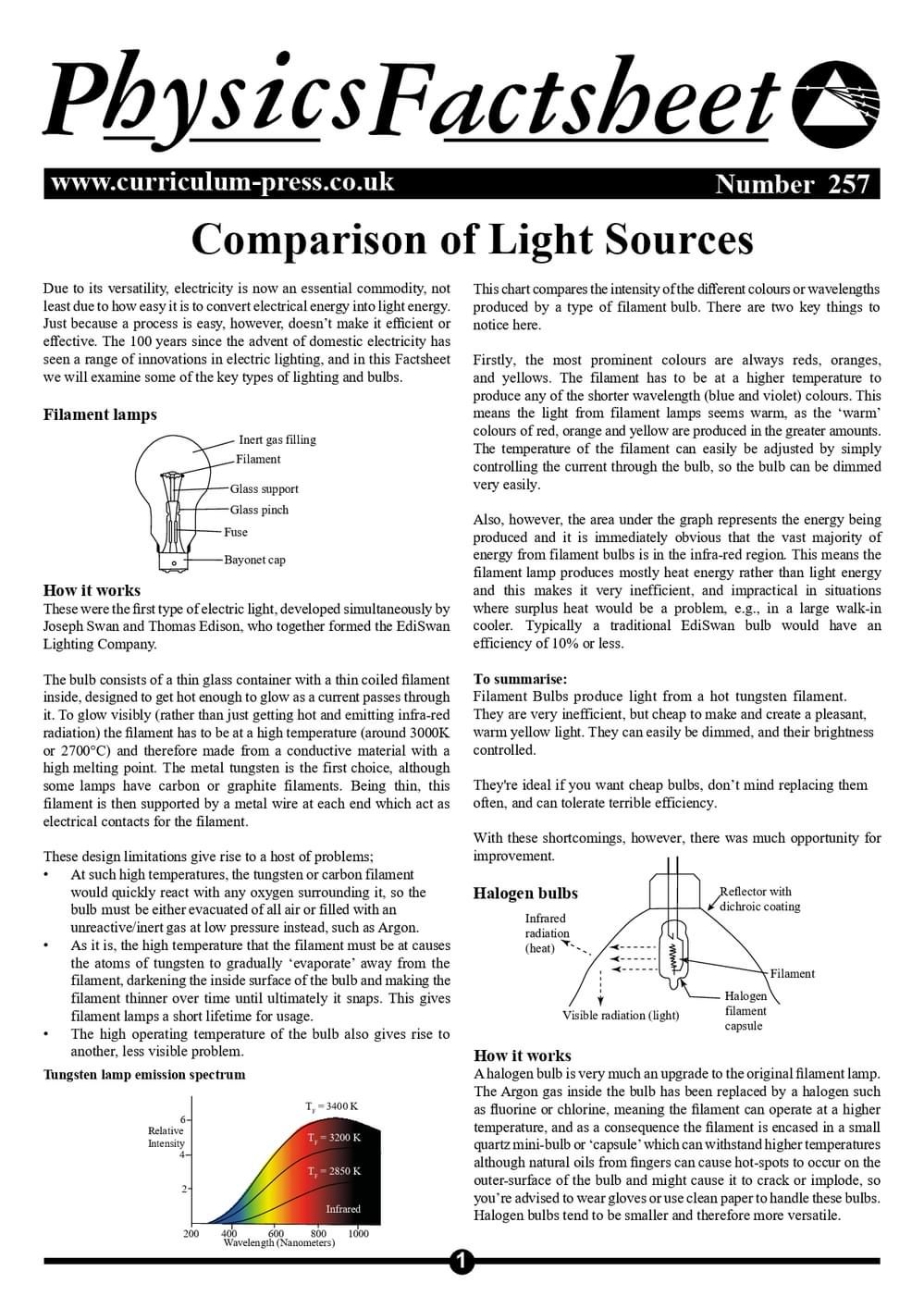 Light Sources Pdf Comparison of Light Sources - Curriculum Press