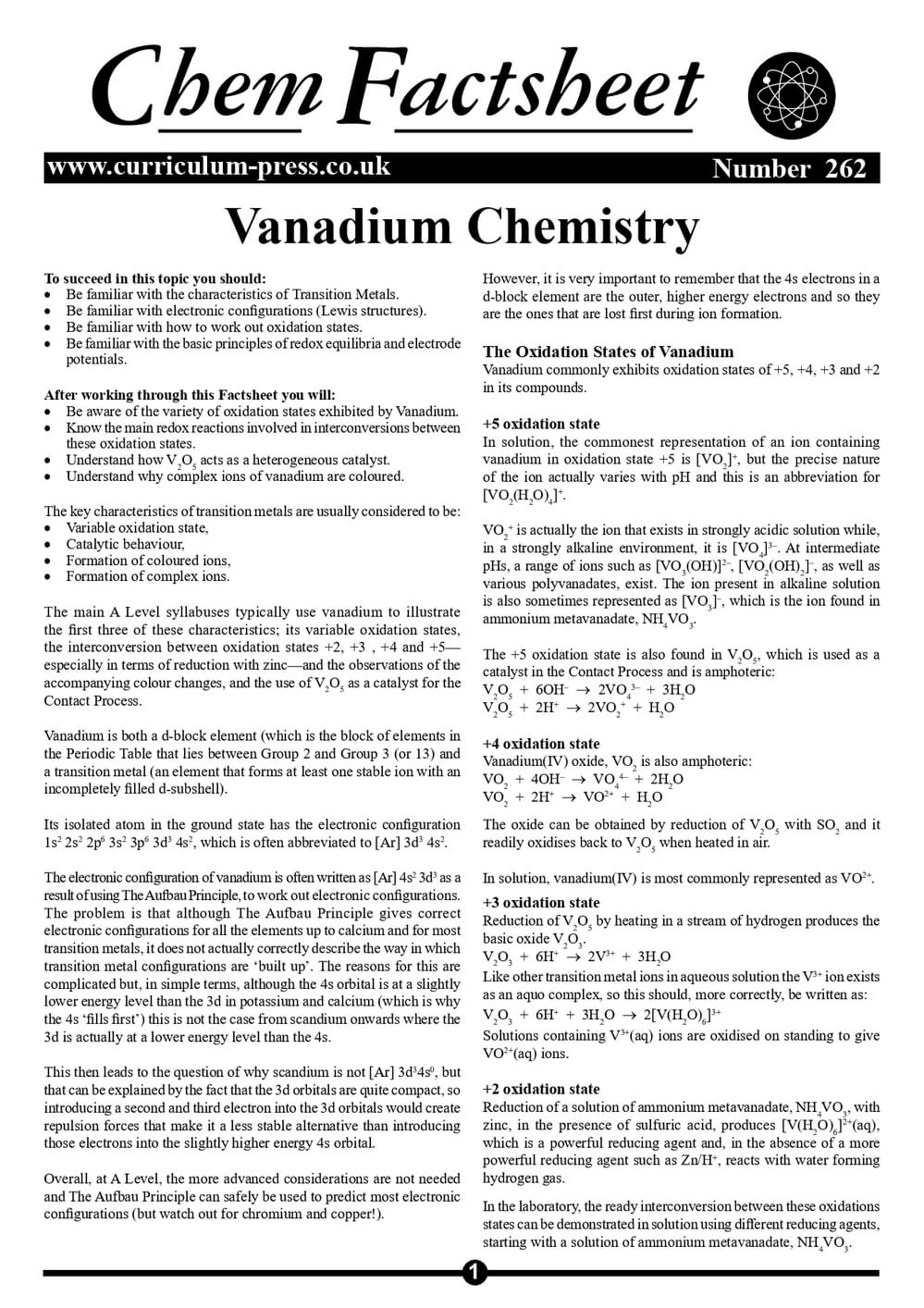 262 Vanadium Chemistry