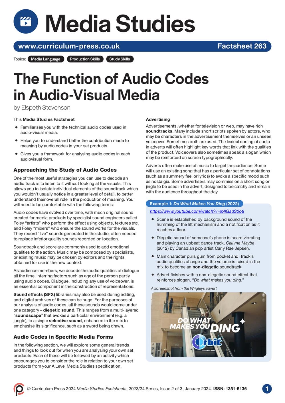 The Function of Audio Codes in Audio-Visual Media - Curriculum Press