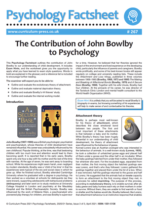 267 The Contribution of John Bowlby to Psychology