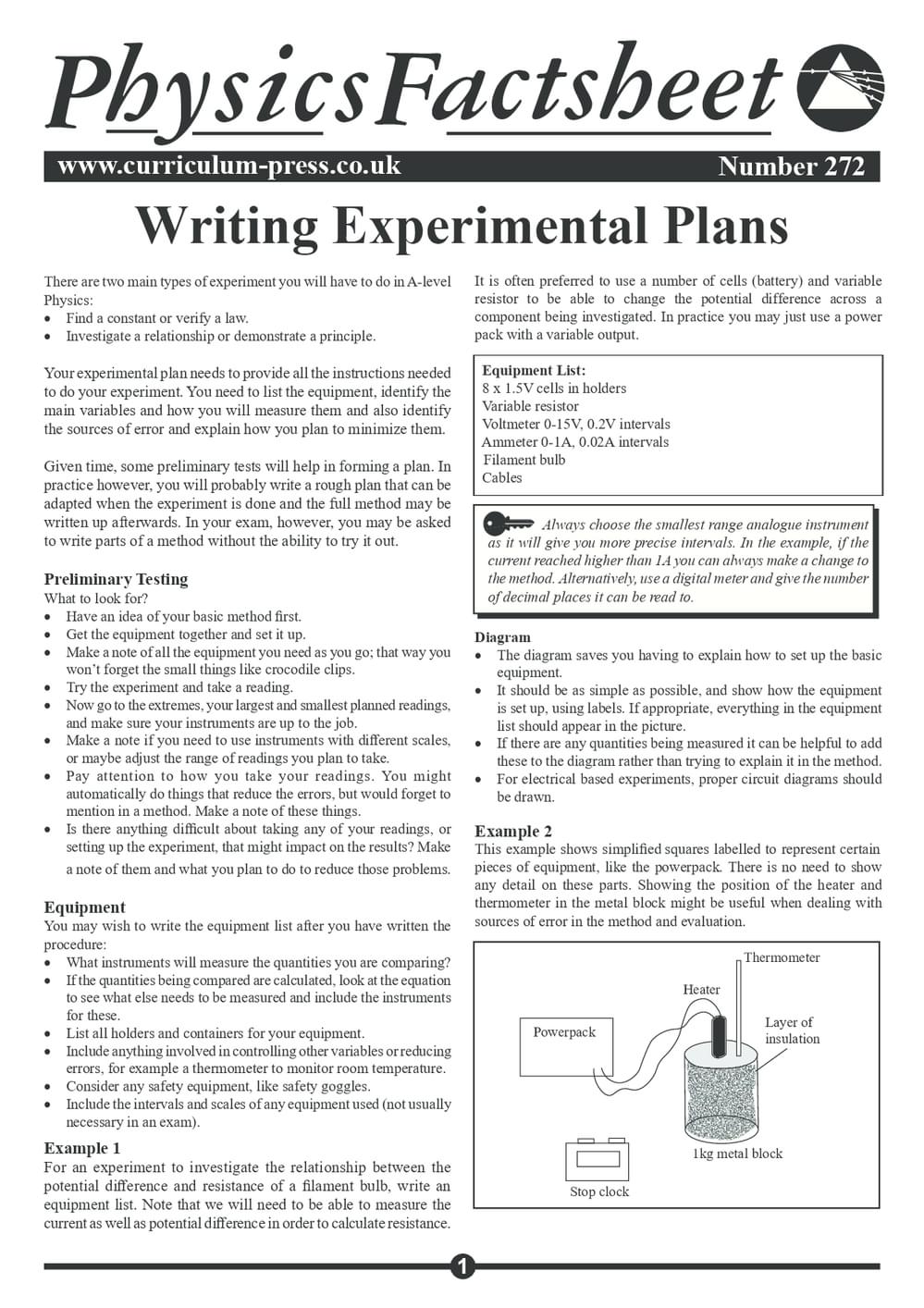 272 Writing Experimental Plans
