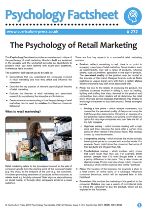 272 The Psychology of Retail Marketing