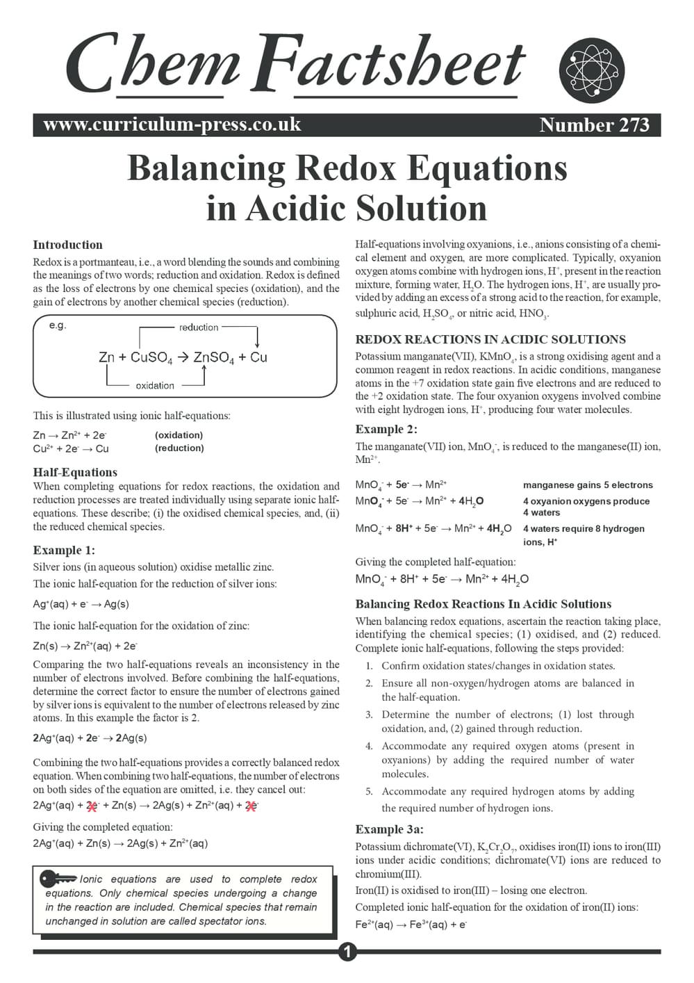 273 Balancing Redox Equations