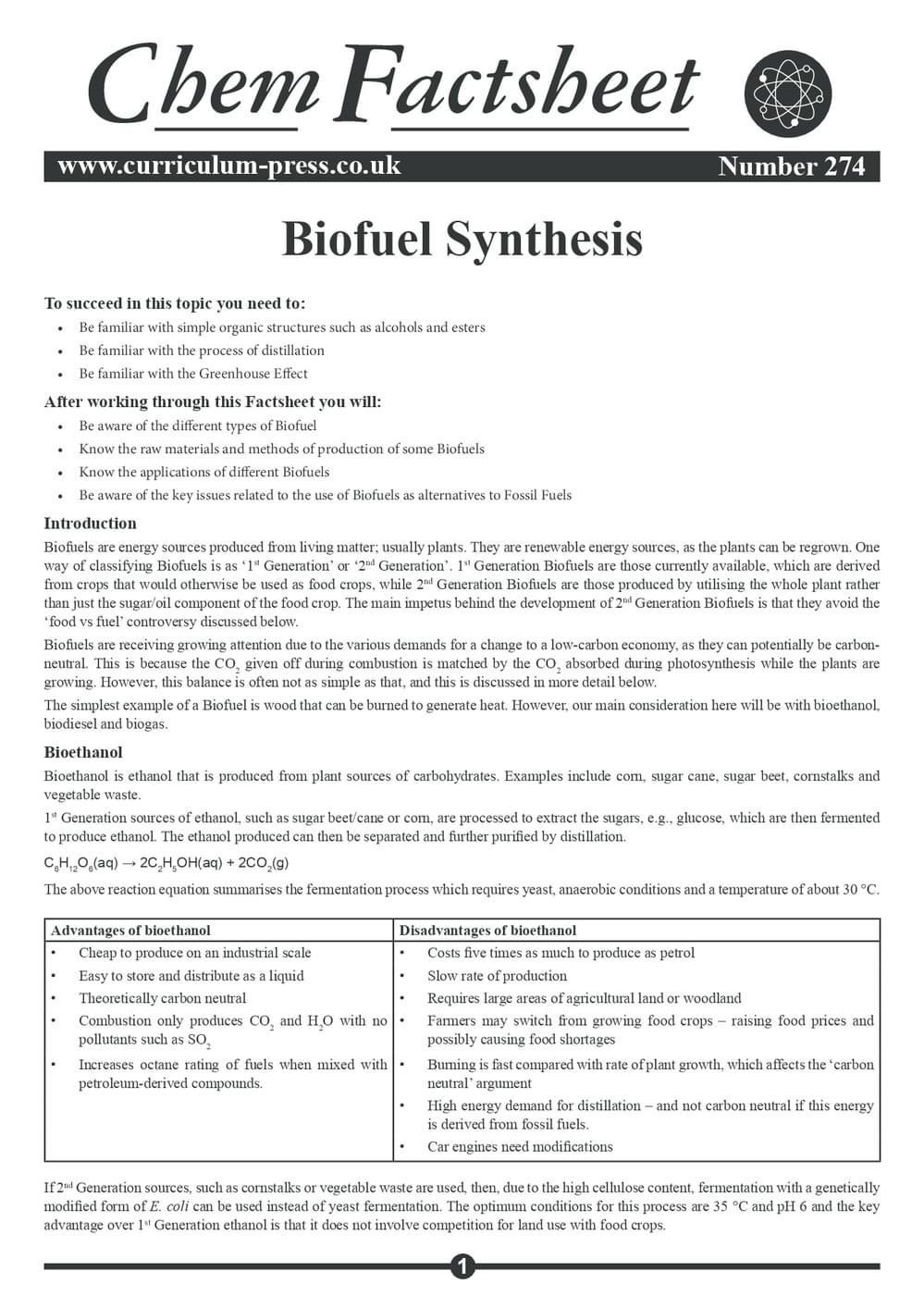 274 Biofuel Synthesis