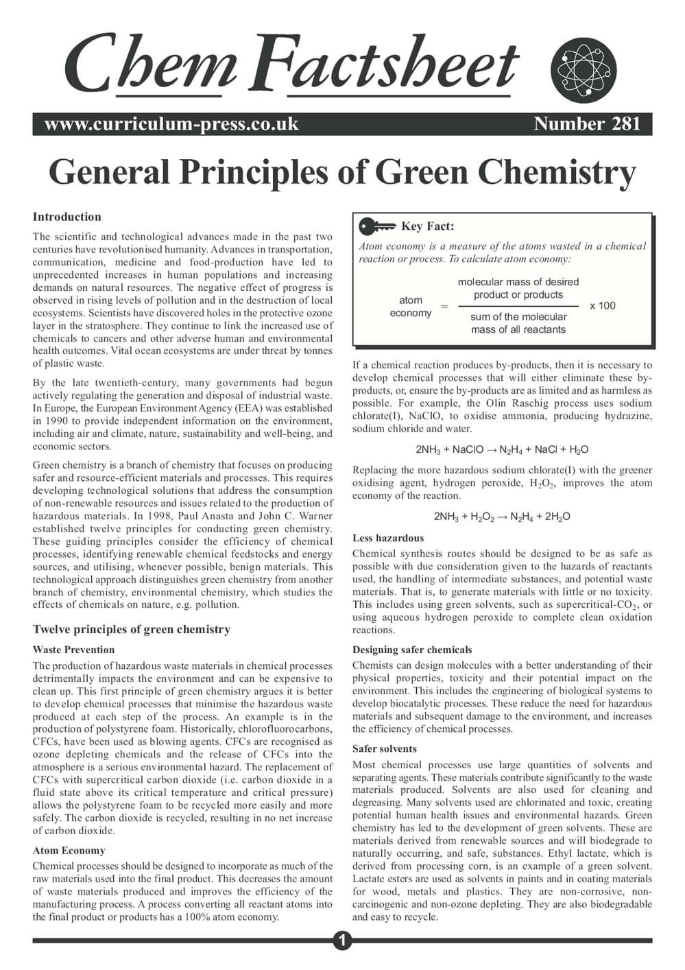 281 General Principles Of Green Chemistry